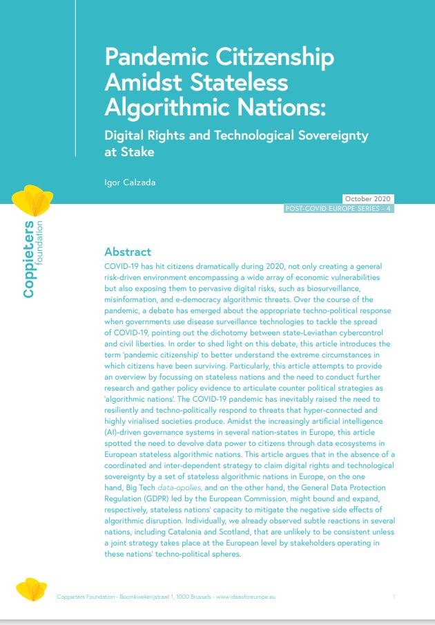 Pandemic Citizenship amidst Stateless Algorithmic Nations: Digital Rights and Technological Sovereignty at Stake - first page of article